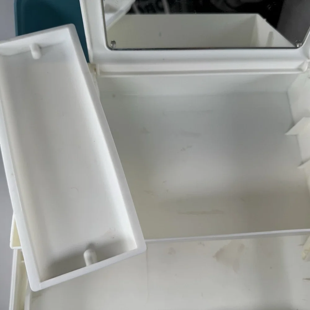 Vintage Caboodles Makeup Case Blue White 90s Cosmetic Organizer Mirror Latch Box
